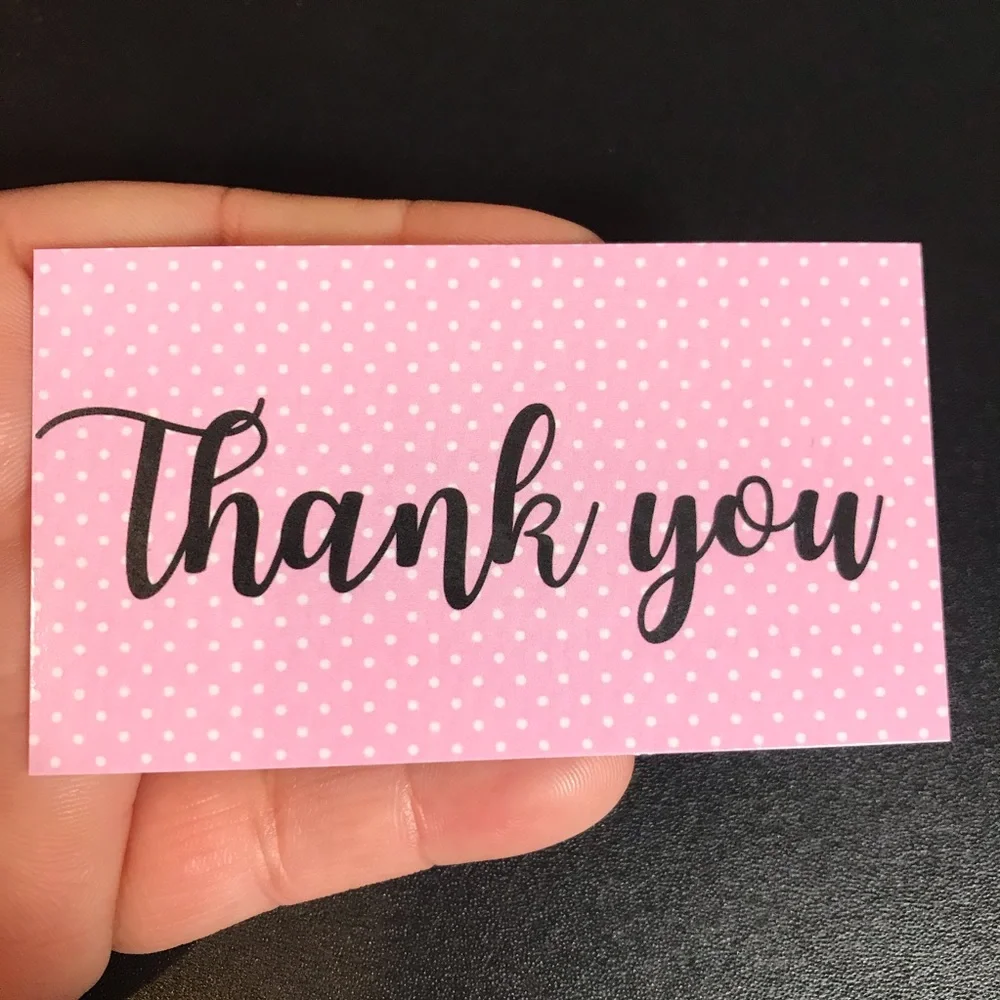 30 pink polka dot  thank you cards glossy size 3.5x2 new design
